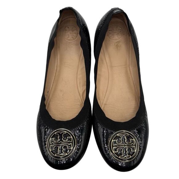 Tory Burch Caroline Patent Leather Ballet Flats Black Size 9 - Picture 1 of 9